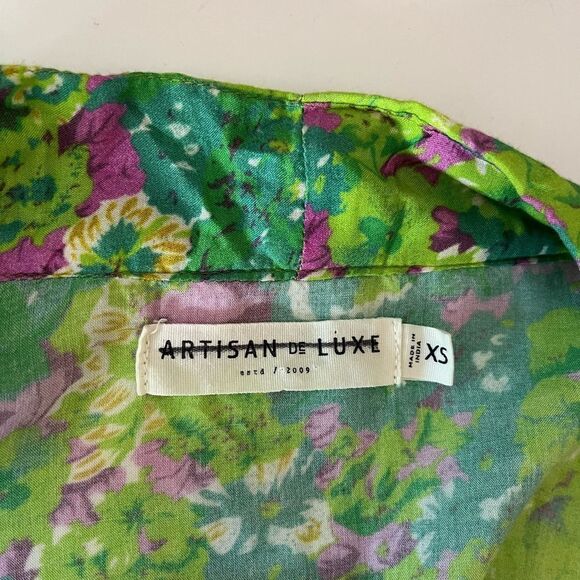 Artisan de Luxe Embroidered Kimono Top Boho Open Front Cardigan Green Floral XS - Picture 8 of 10
